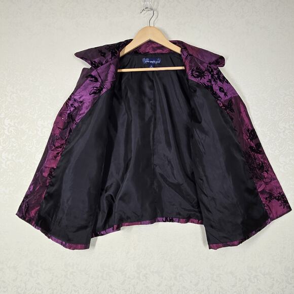 Susan Graver Patchwork Satin Burnout Velvet Jacket sz 2X Purple Black Cocktail - Picture 9 of 16
